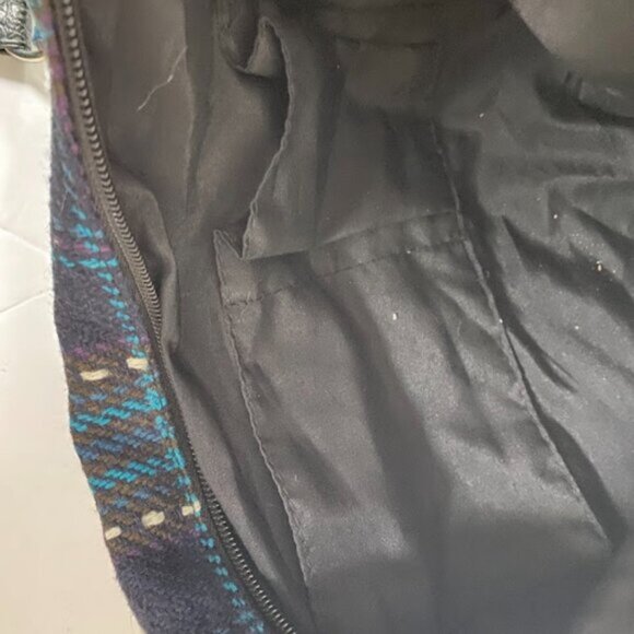 d-Fusion Women's Navy Blue Brown Wool Plaid Shoulder Tote Bag - Picture 9 of 11